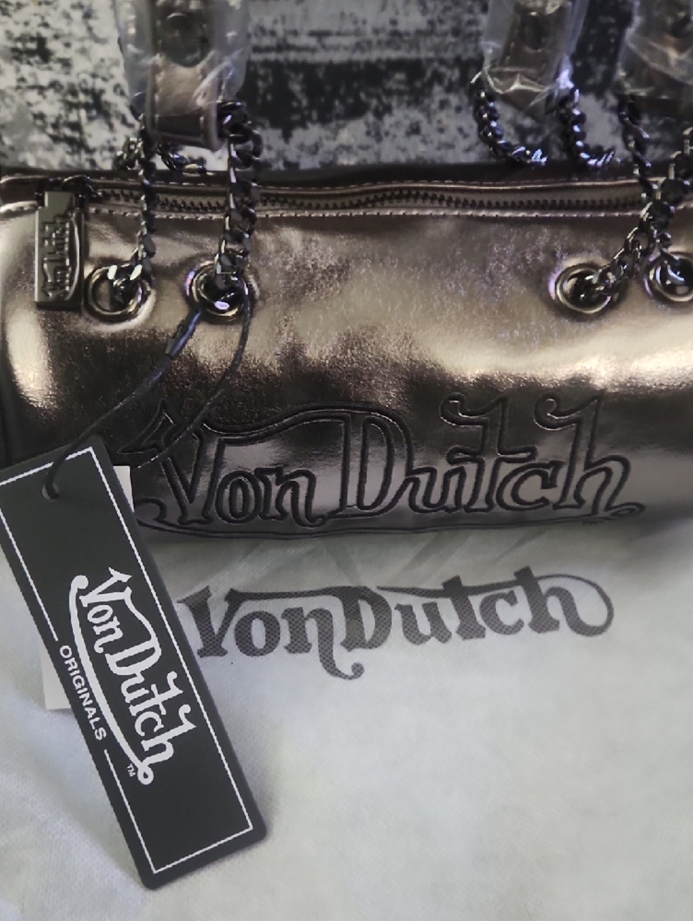 Von Dutch Metallic Bronze Mini Barrel Bag - Picture 3 of 6